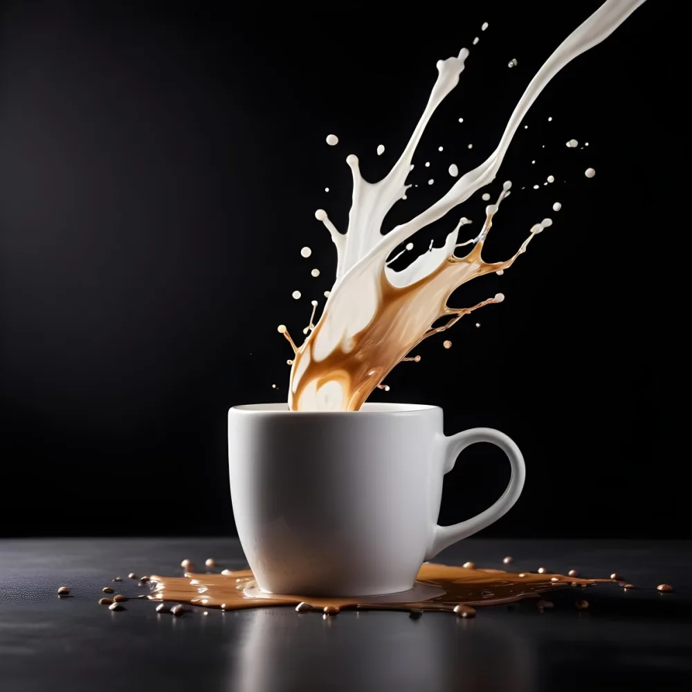 A Cup Of Coffee With A Splash White Liquid White Ceramic Mug Simple Composition Minimalist Style Dark Background Studio Shot High Contrast 35 336e