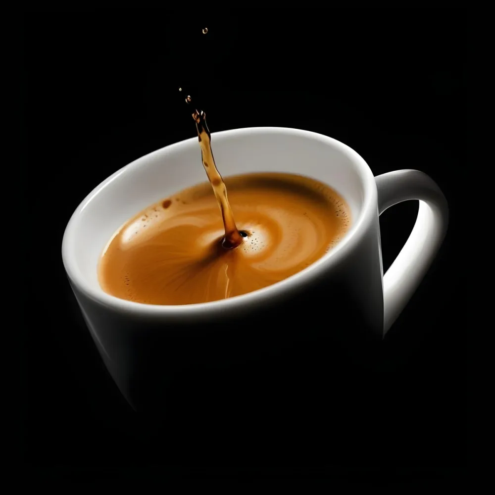 A Cup Of Coffee With A Splash White Liquid White Ceramic Mug Simple Composition Minimalist Style Dark Background Studio Shot High Contrast 36 3200