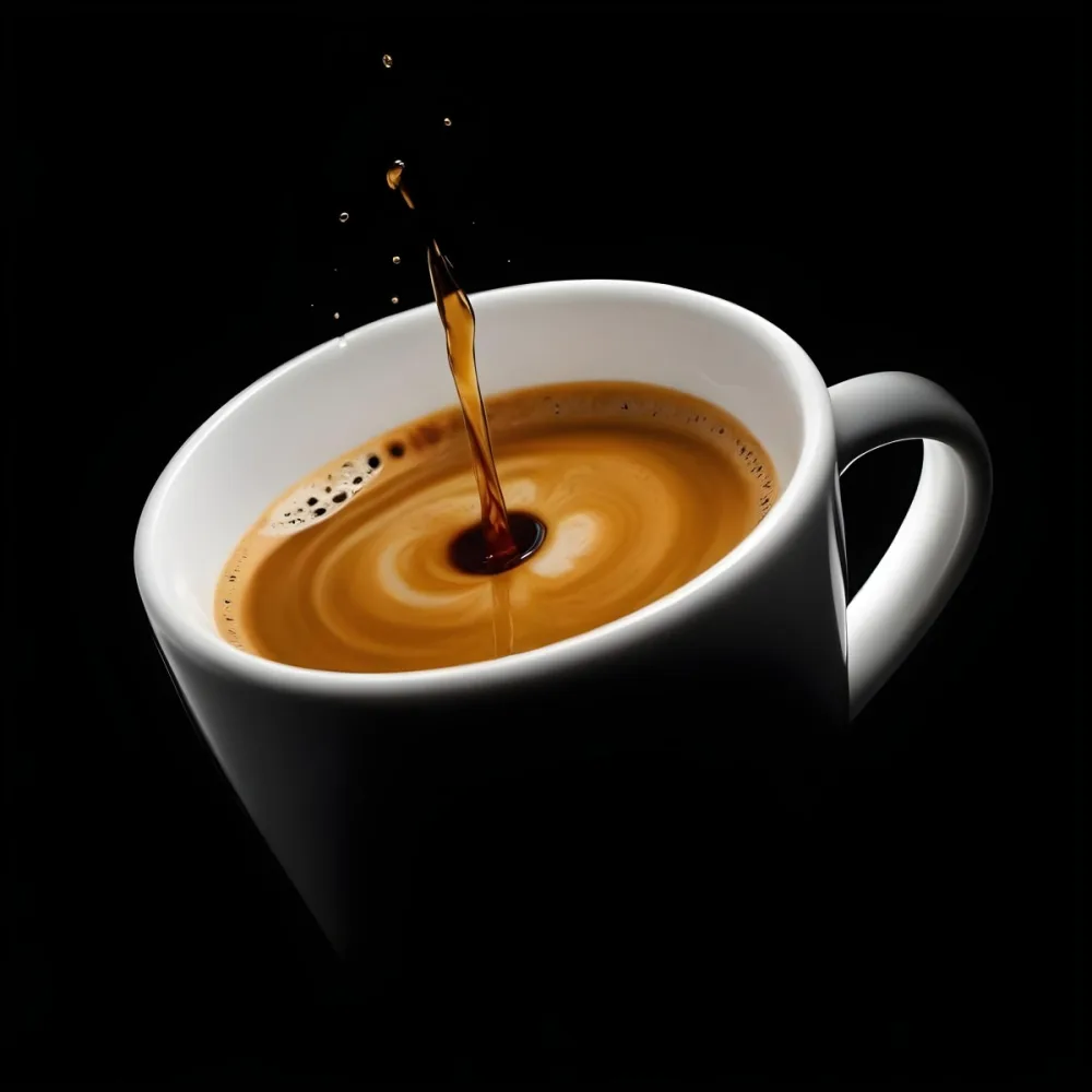 A Cup Of Coffee With A Splash White Liquid White Ceramic Mug Simple Composition Minimalist Style Dark Background Studio Shot High Contrast 4 E028