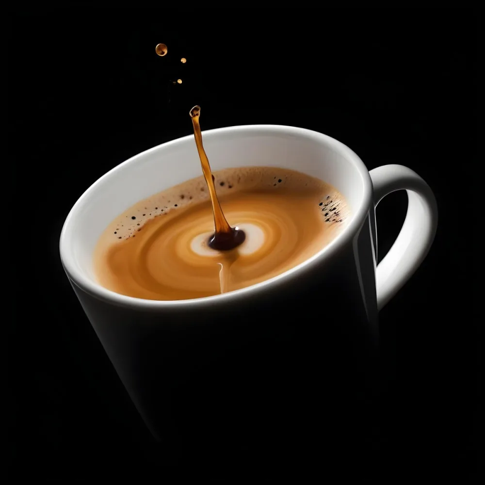 A Cup Of Coffee With A Splash White Liquid White Ceramic Mug Simple Composition Minimalist Style Dark Background Studio Shot High Contrast 5 A088