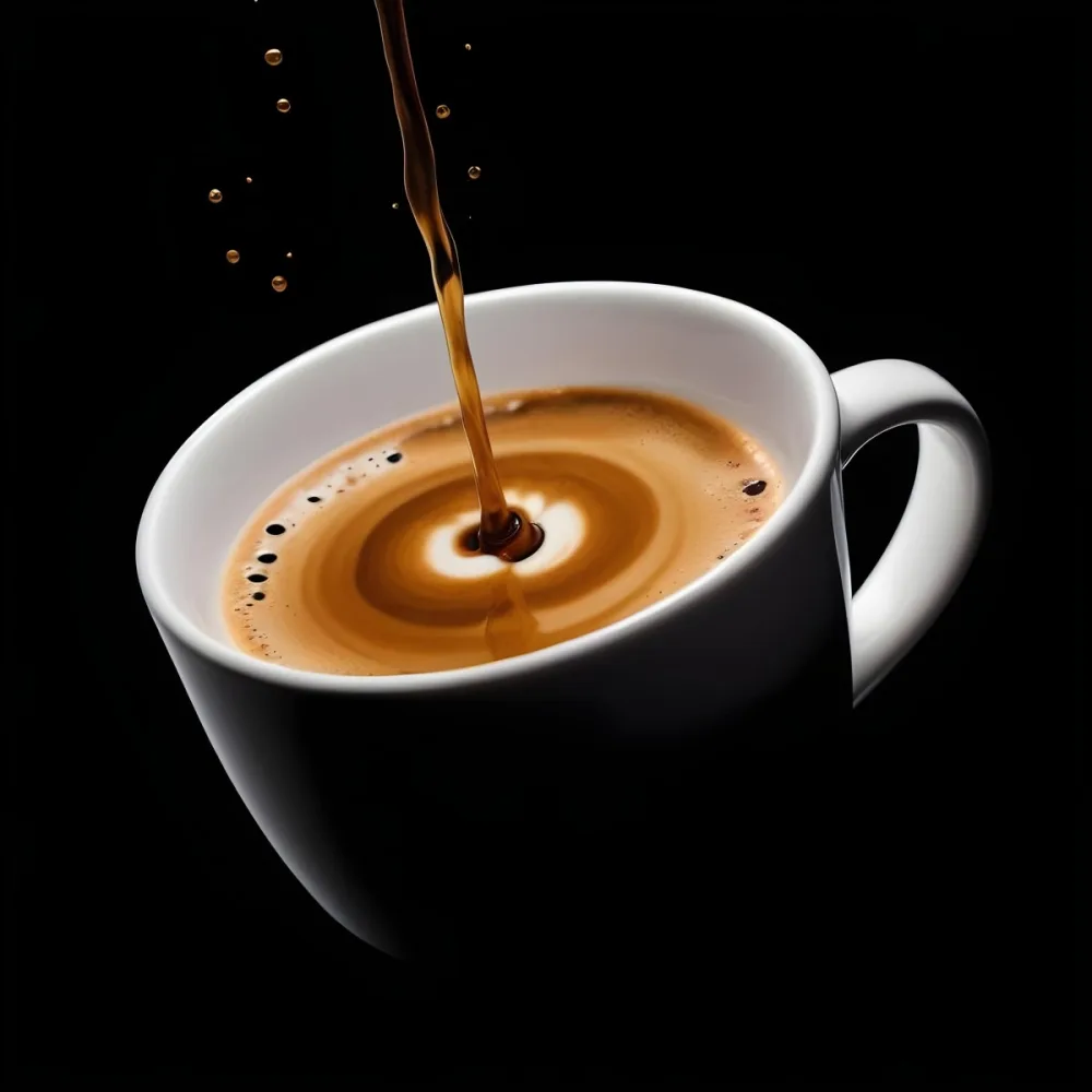 A Cup Of Coffee With A Splash White Liquid White Ceramic Mug Simple Composition Minimalist Style Dark Background Studio Shot High Contrast 8 8a5c