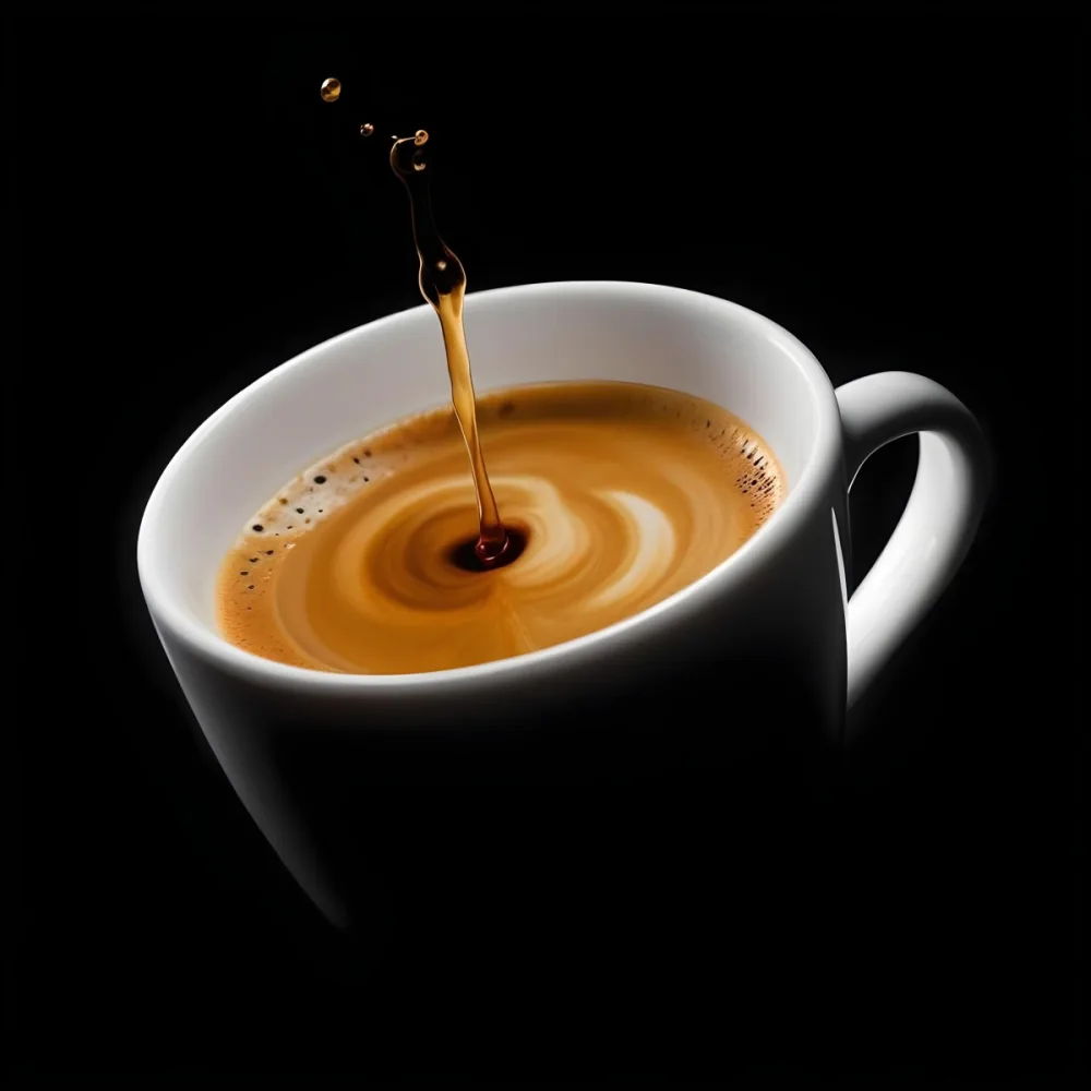A Cup Of Coffee With A Splash White Liquid White Ceramic Mug Simple Composition Minimalist Style Dark Background Studio Shot High Contrast 8 F40d