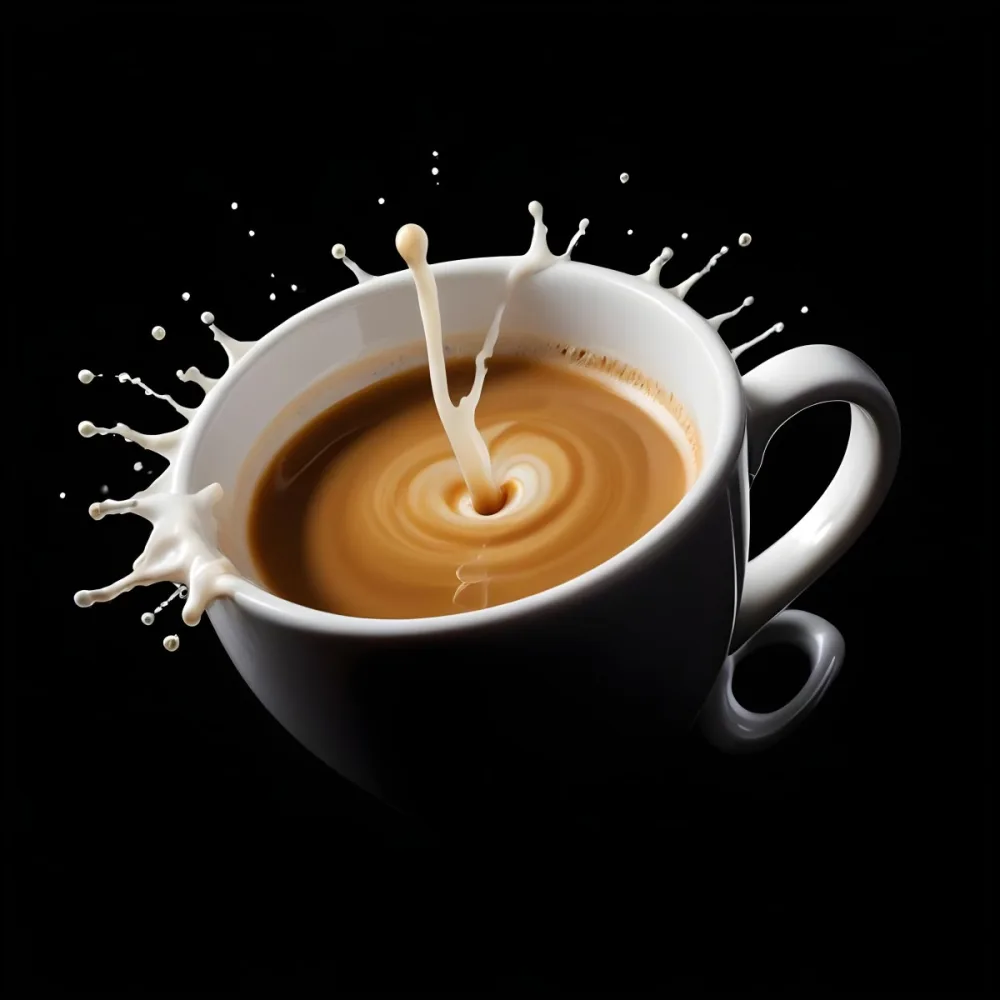 A Cup Of Coffee With A Splash White Liquid White Ceramic Mug Simple Composition Minimalist Style Dark Background Studio Shot High Contrast 9 D0e5