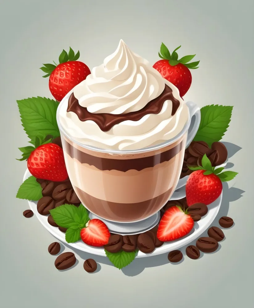 A Cup Of Hot Chocolate Topped With Whipped Cream And Fresh Strawberries Surrounded By More Strawberries And Mint Leaves 90 17d4