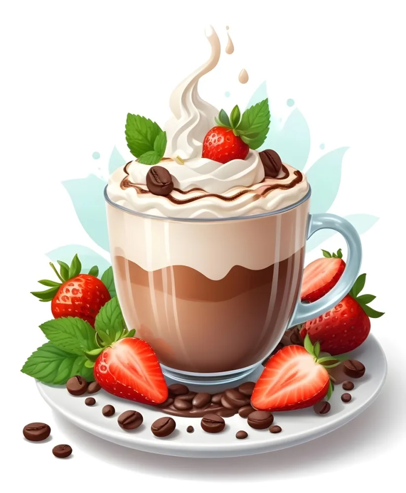 A Cup Of Hot Chocolate Topped With Whipped Cream And Fresh Strawberries Surrounded By More Strawberries And Mint Leaves 91 Eeca