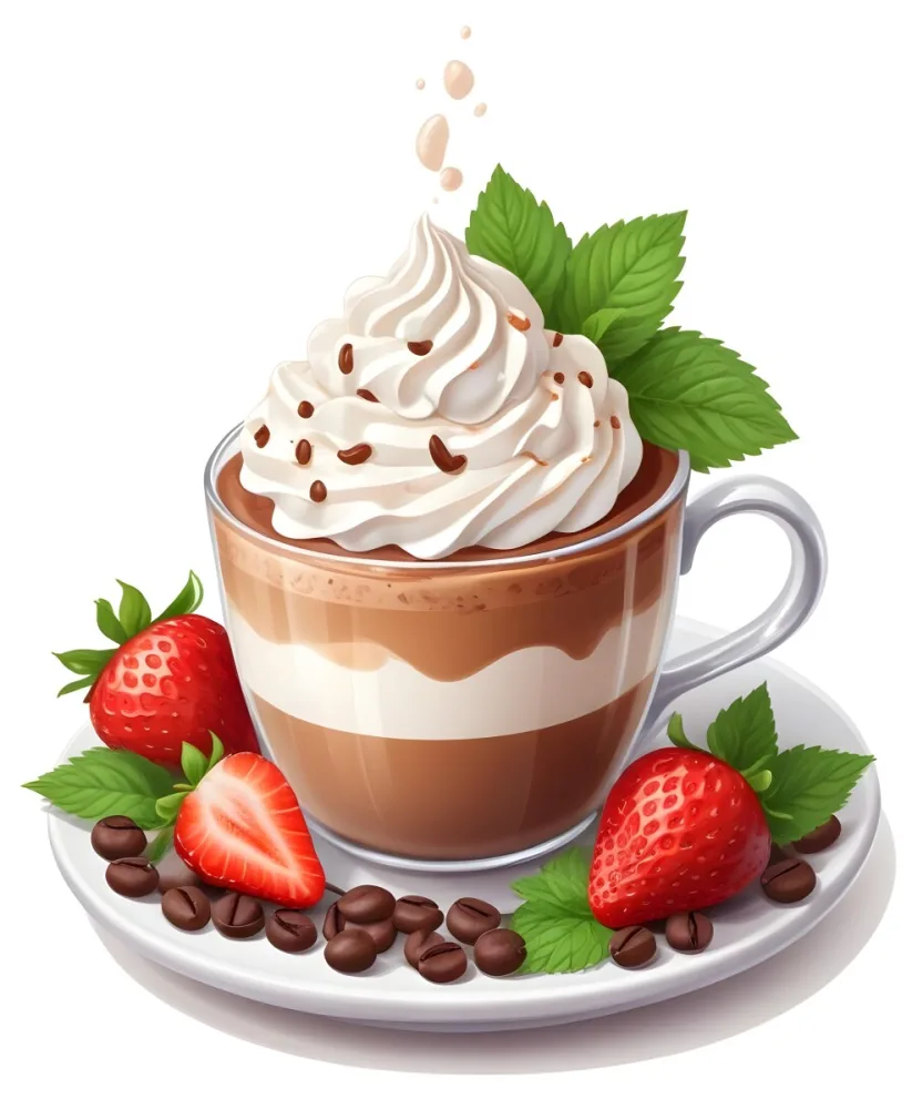 A Cup Of Hot Chocolate Topped With Whipped Cream And Fresh Strawberries Surrounded By More Strawberries And Mint Leaves 92 Af6f