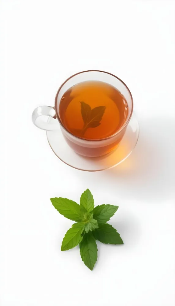 A Cup Of Tea With A Mint Leaf Inside Another Mint Leaf Outside The Cup White Background 8 630d