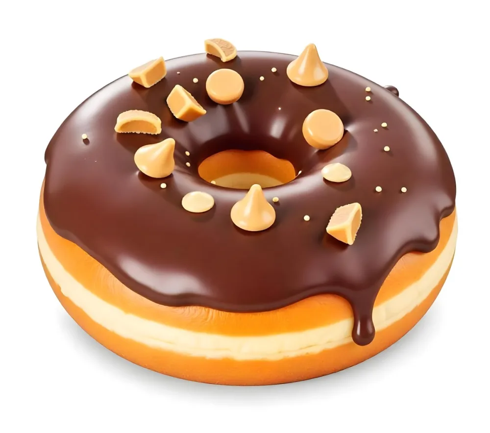 A Donut With Chocolate Frosting Peanut Butter Chips And Toffee Bits On A White Background 11 0ac9
