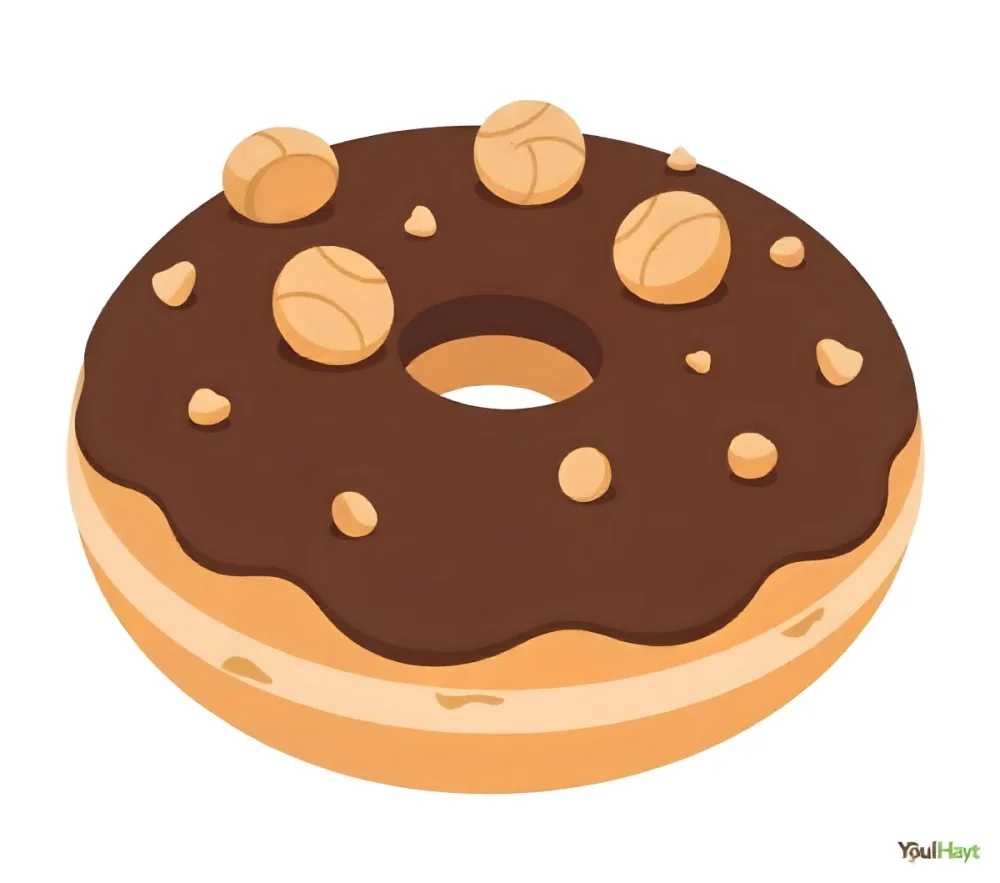 A Donut With Chocolate Frosting Peanut Butter Chips And Toffee Bits On A White Background 17 7e2a