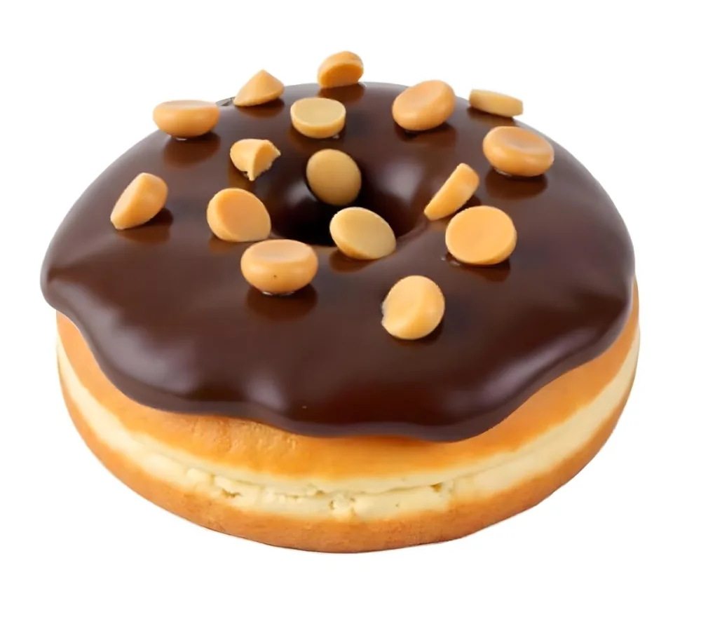 A Donut With Chocolate Frosting Peanut Butter Chips And Toffee Bits On A White Background 2 Ba29