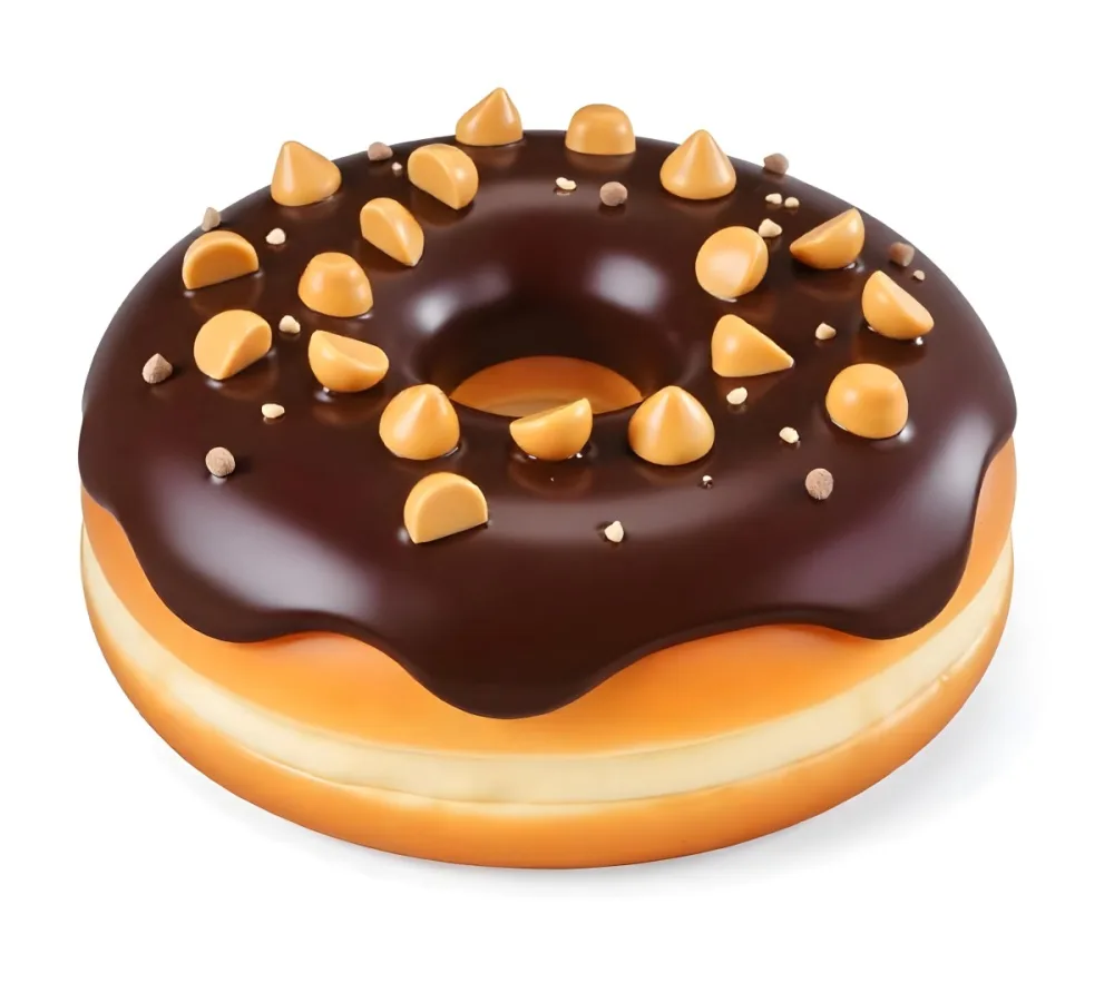 A Donut With Chocolate Frosting Peanut Butter Chips And Toffee Bits On A White Background 21 Dda8