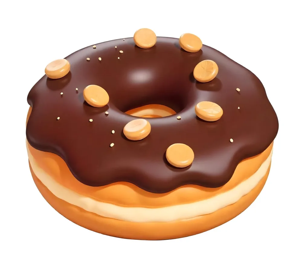 A Donut With Chocolate Frosting Peanut Butter Chips And Toffee Bits On A White Background 23 52f2