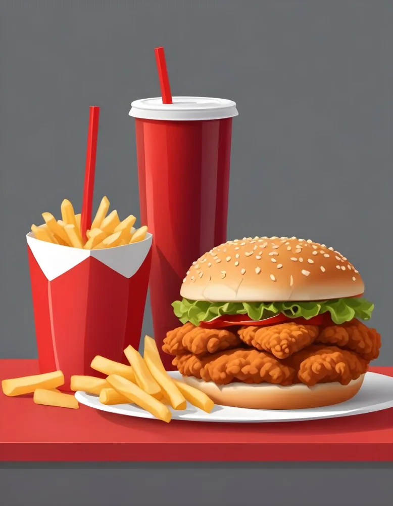 A Fast Food Meal Consisting Of A Fried Chicken Sandwich French Fries And A Red Soda Drink 72 4db4
