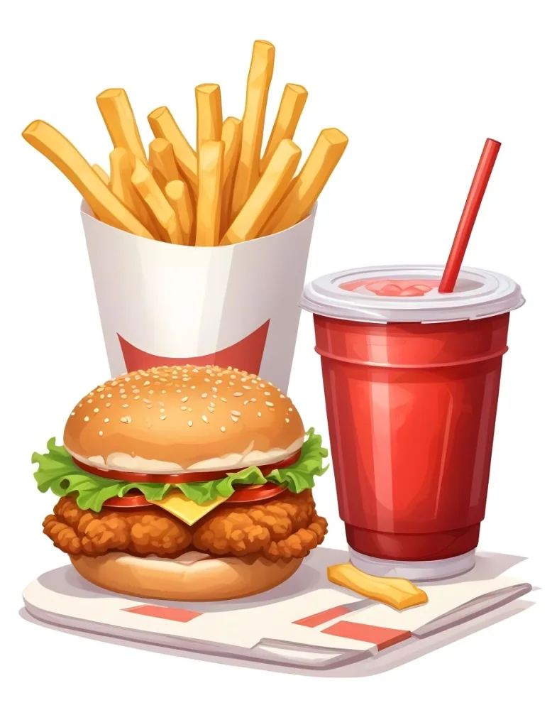 A Fast Food Meal Consisting Of A Fried Chicken Sandwich French Fries And A Red Soda Drink 76 3ca4