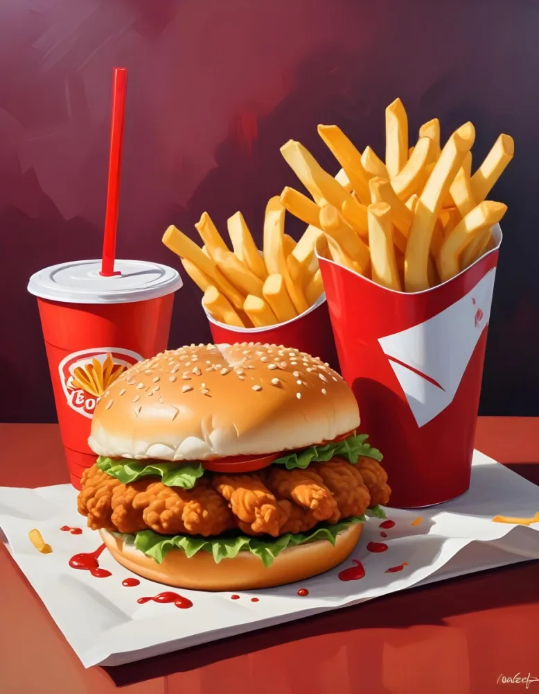 A Fast Food Meal Consisting Of A Fried Chicken Sandwich French Fries And A Red Soda Drink 85 C540
