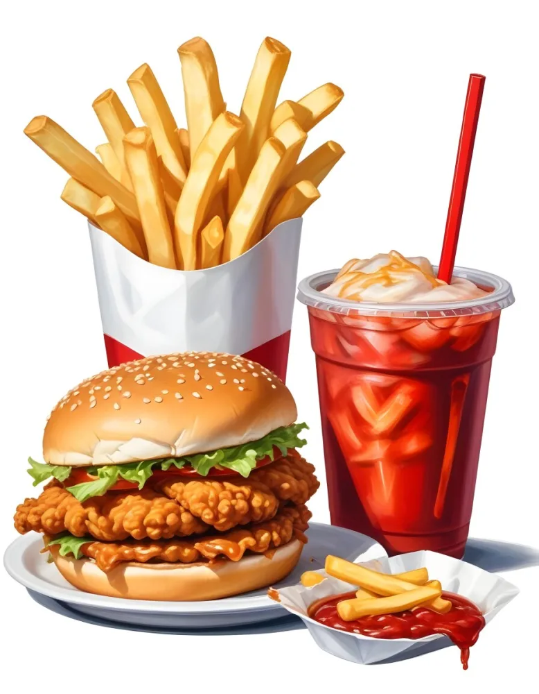 A Fast Food Meal Consisting Of A Fried Chicken Sandwich French Fries And A Red Soda Drink 88 35e8