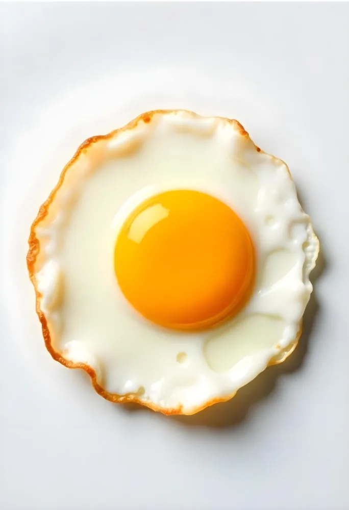 A Fried Egg With A Bright Yellow Yolk And Translucent White On A White Surface Top Down View Studio Lighting Food Photography 6 1718