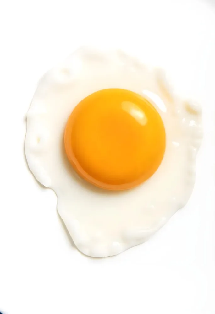 A Fried Egg With A Bright Yellow Yolk And Translucent White On A White Surface Top Down View Studio Lighting Food Photography 9 C45a