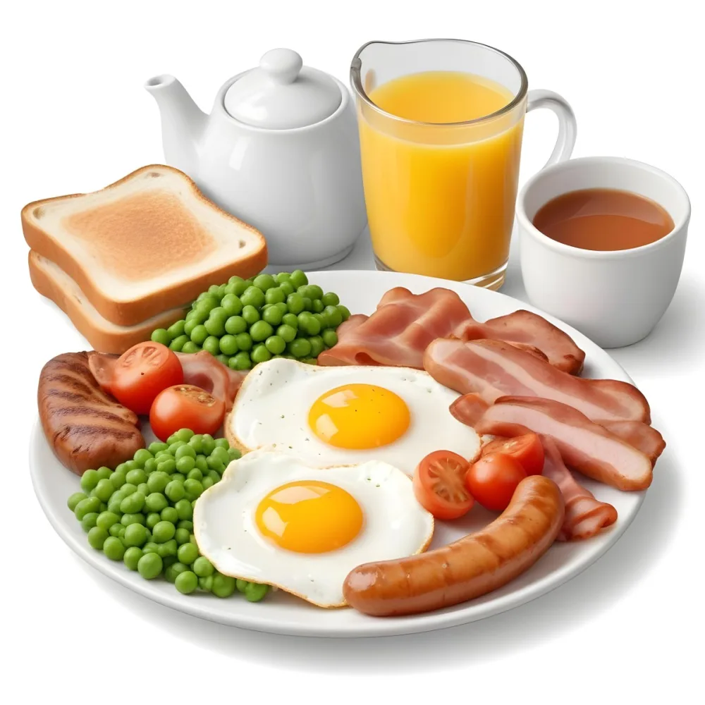 A Full English Breakfast With Fried Eggs Bacon Sausages Baked Beans Toast And Orange Juic 6 1680