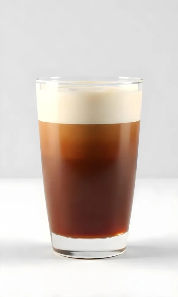 A Glass Of Dark Coffee With A Layer Of Light Brown Foam On Top Against A Plain White Background 7 3dc4