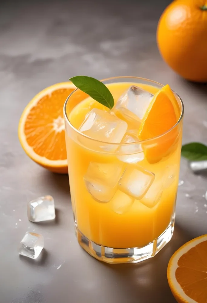 A Glass Of Fresh Orange Juice With Ice Cubes 11 767c