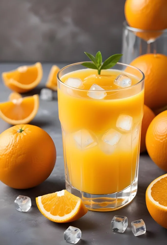 A Glass Of Fresh Orange Juice With Ice Cubes 15 Feac