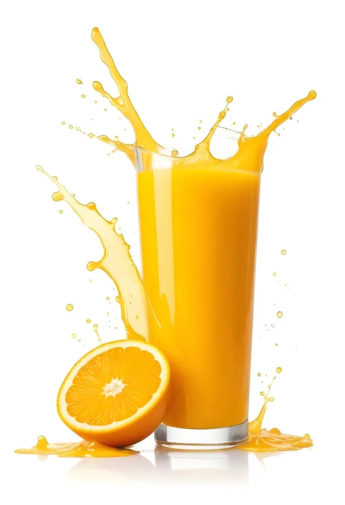 A Glass Of Freshly Squeezed Orange Juice With Splashing Liquid And Orange Slices In The Background 12 5deb