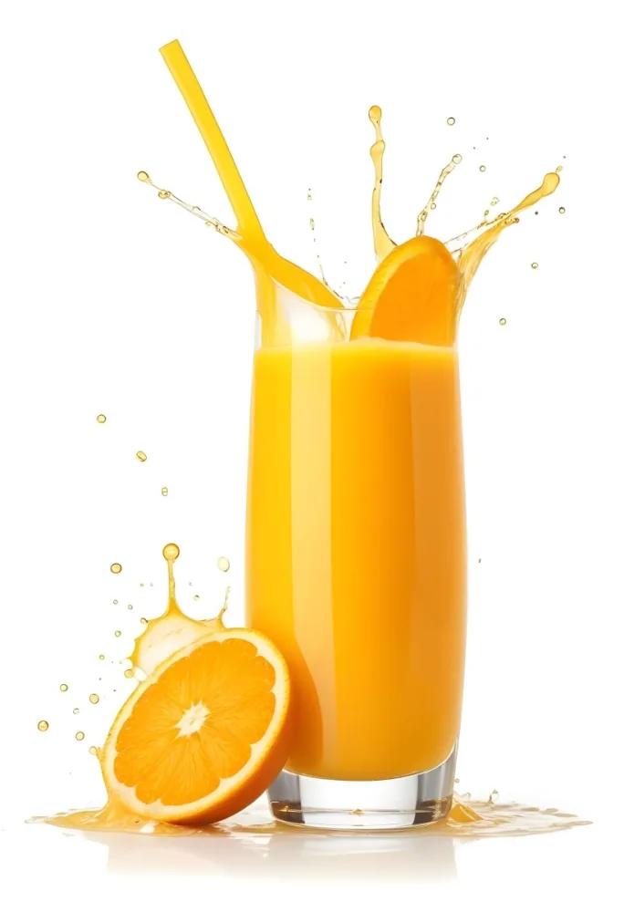 A Glass Of Freshly Squeezed Orange Juice With Splashing Liquid And Orange Slices In The Background 3 8737