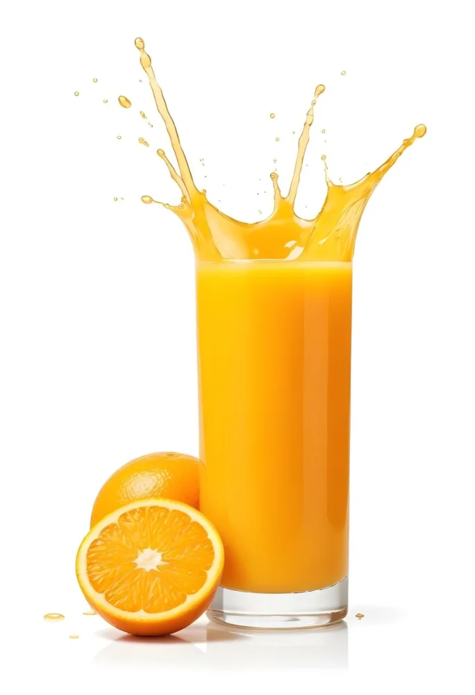 A Glass Of Freshly Squeezed Orange Juice With Splashing Liquid And Orange Slices In The Background 4 69eb
