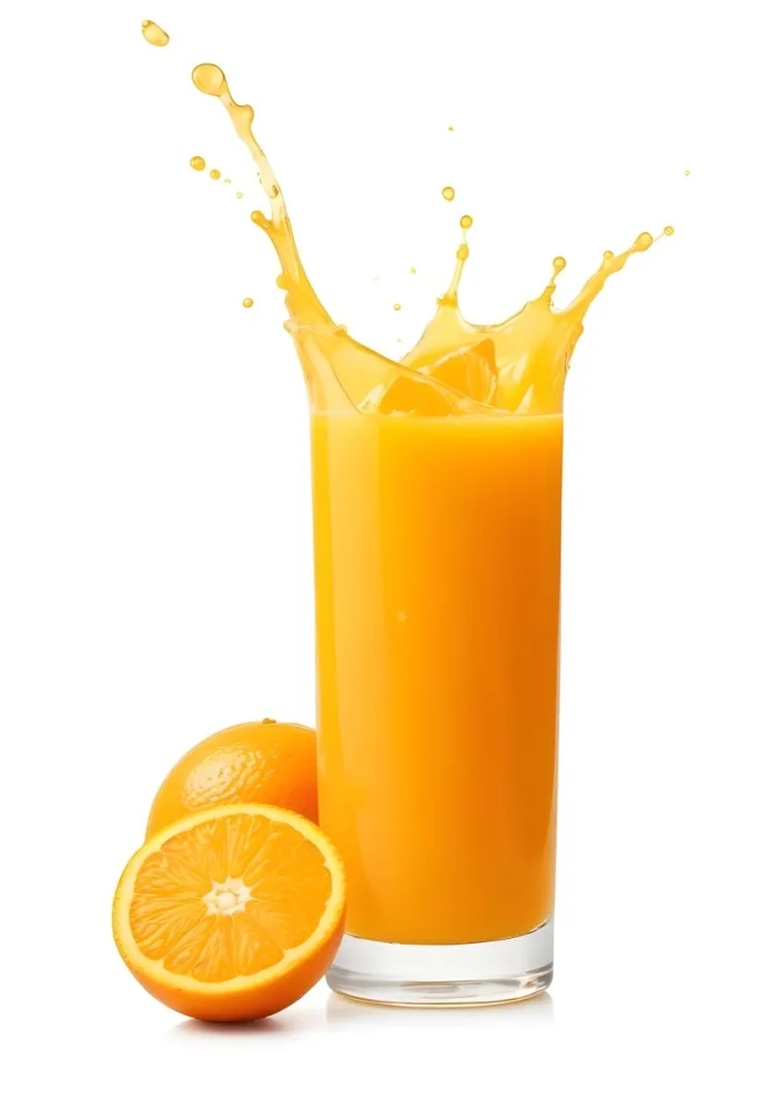 A Glass Of Freshly Squeezed Orange Juice With Splashing Liquid And Orange Slices In The Background 7 B4d1