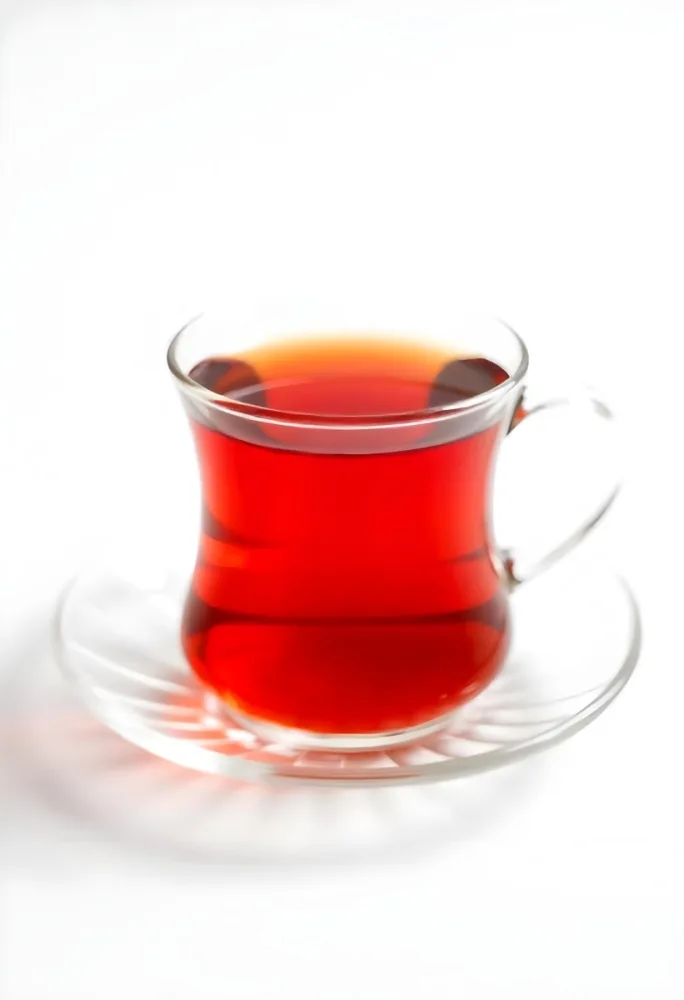 A Glass Of Red Tea On A Glass Saucer White Background 1 681d