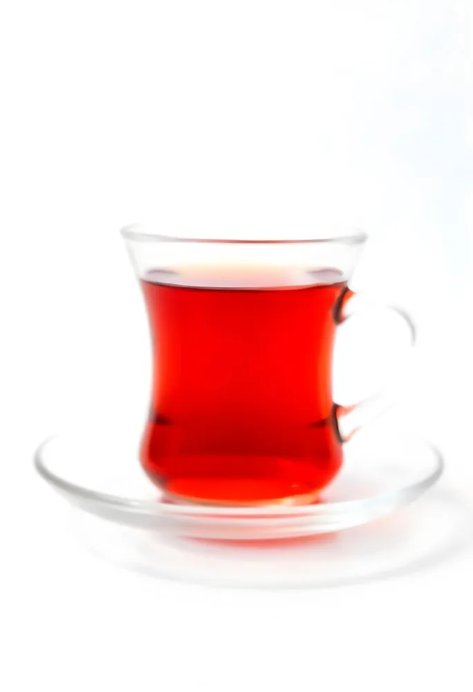 A Glass Of Red Tea On A Glass Saucer White Background 6 F201