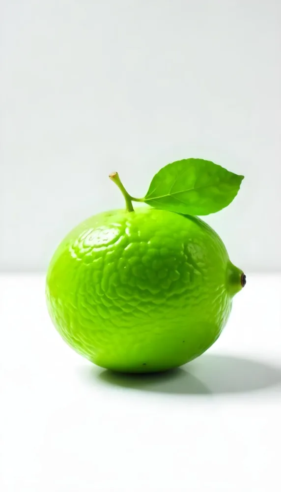 A Green Lime With A Leaf On A White Surface Bright Light Studio Shot Food Photography 8 061e