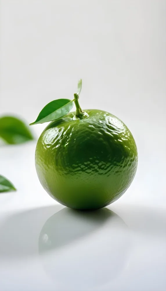 A Green Lime With A Leaf On A White Surface Bright Light Studio Shot Food Photography 8 085d