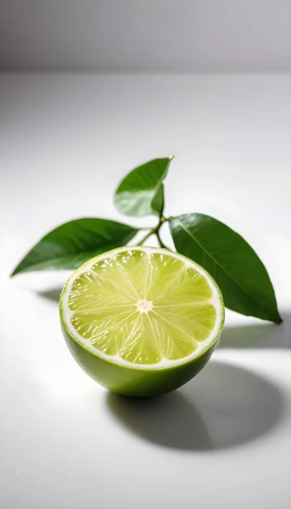 A Green Lime With A Leaf On A White Surface Bright Light Studio Shot Food Photography 9 Dc46