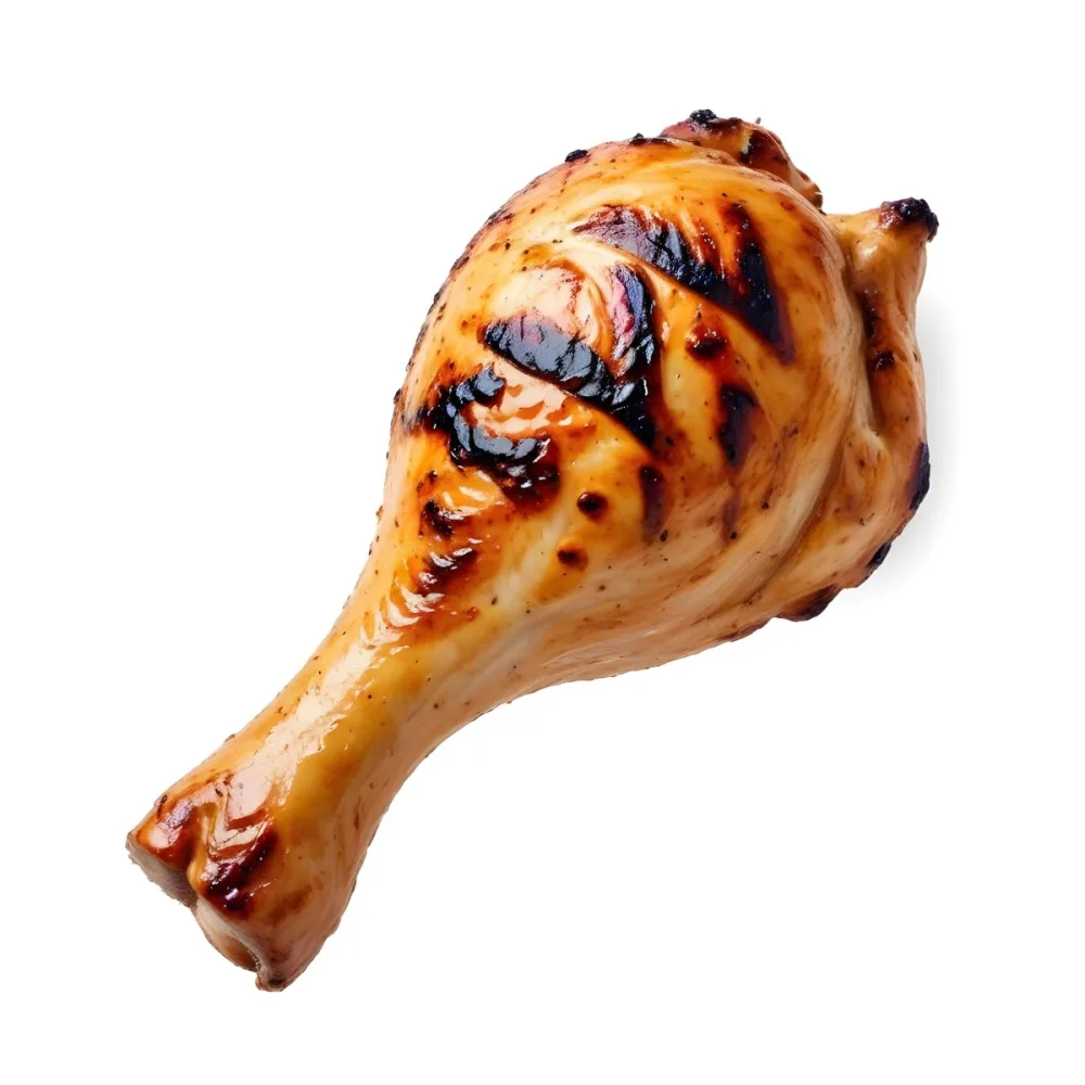 A Grilled Chicken Leg With Grill Marks Golden Brown Skin And Visible Meat Texture Isolated On A Plain White Background 5 A8fe