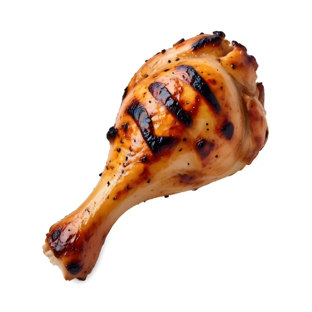 A Grilled Chicken Leg With Grill Marks Golden Brown Skin And Visible Meat Texture Isolated On A Plain White Background 7 Ae9a