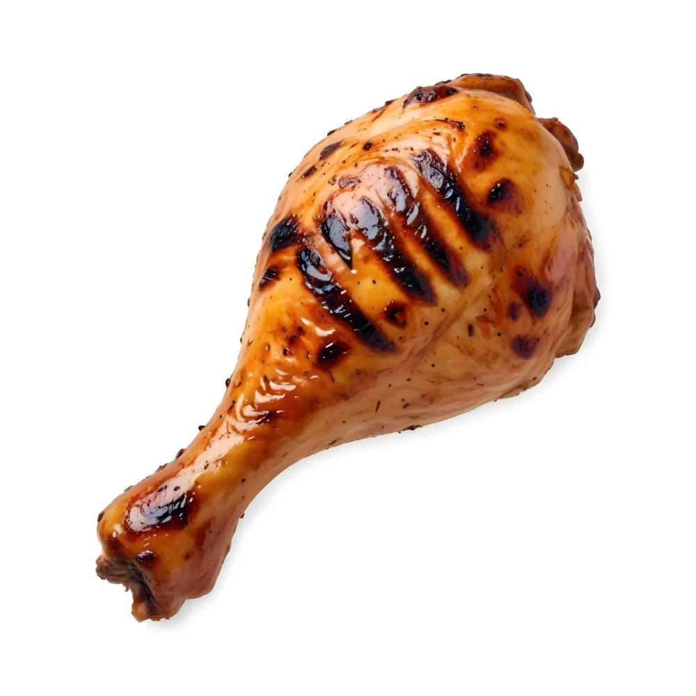 A Grilled Chicken Leg With Grill Marks Golden Brown Skin And Visible Meat Texture Isolated On A Plain White Background 9 Caf8