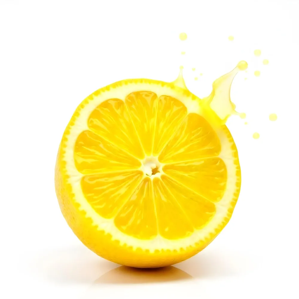 A Half Of A Lemon With Juice Splashing Out Yellow Color Smooth Texture White Background Vibrant Colors Refreshing Juicy And Visually Appealing 2 Cdba