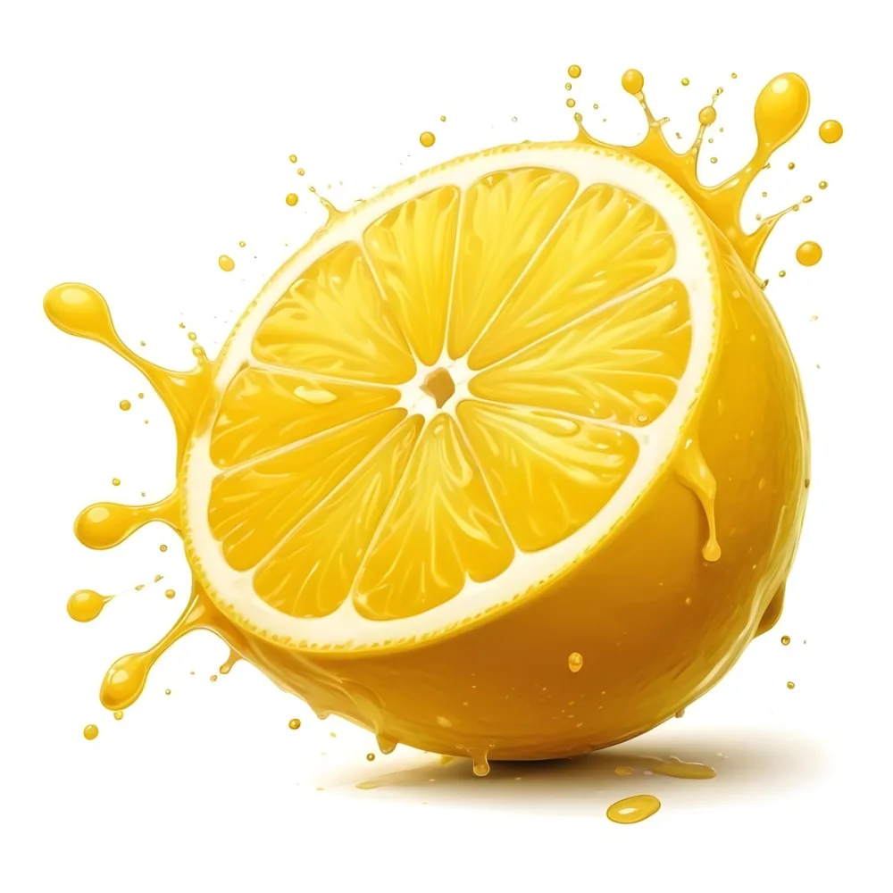 A Half Of A Lemon With Juice Splashing Out Yellow Color Smooth Texture White Background Vibrant Colors Refreshing Juicy And Visually Appealing 28 70cf