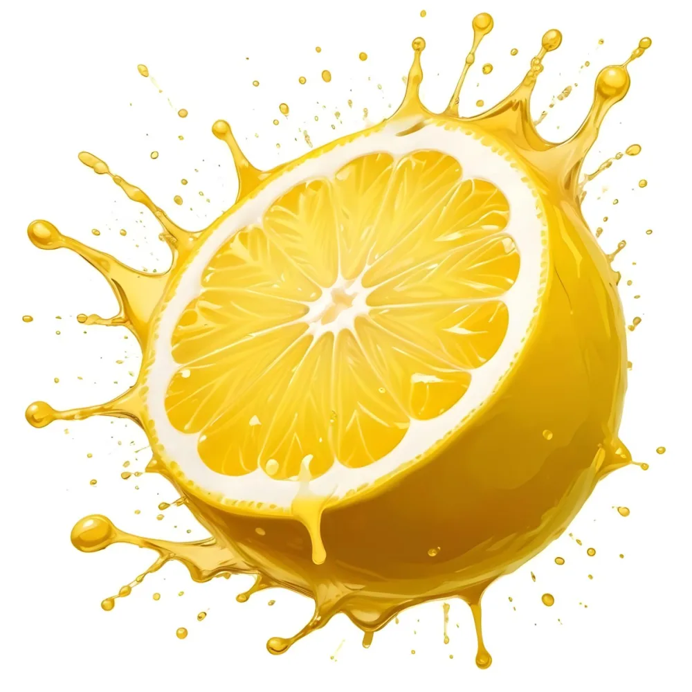 A Half Of A Lemon With Juice Splashing Out Yellow Color Smooth Texture White Background Vibrant Colors Refreshing Juicy And Visually Appealing 31 126a