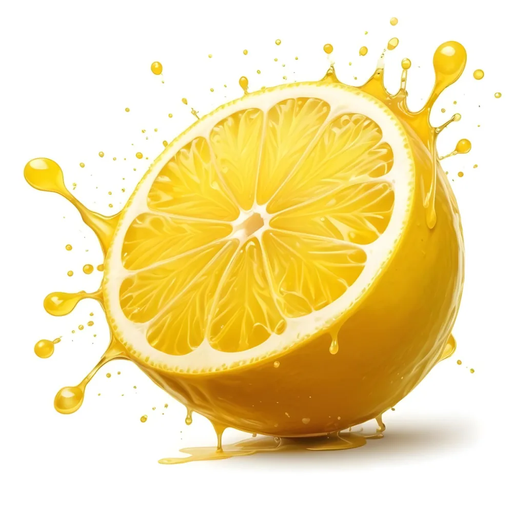 A Half Of A Lemon With Juice Splashing Out Yellow Color Smooth Texture White Background Vibrant Colors Refreshing Juicy And Visually Appealing 37 9a43
