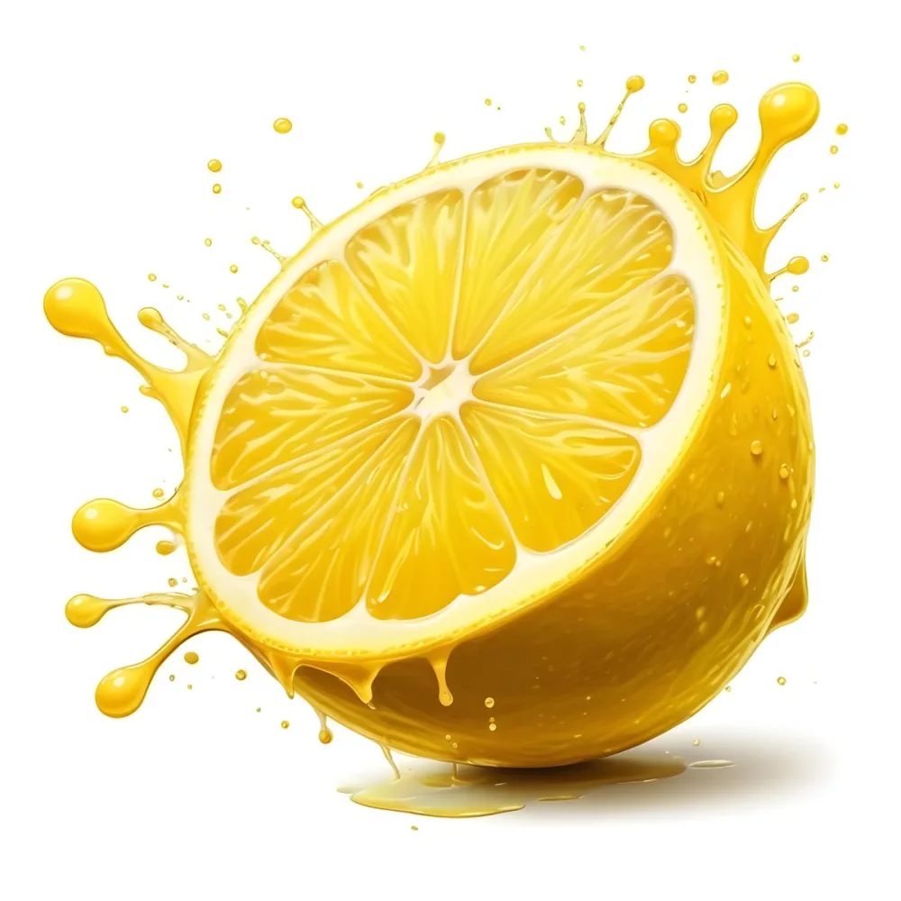 A Half Of A Lemon With Juice Splashing Out Yellow Color Smooth Texture White Background Vibrant Colors Refreshing Juicy And Visually Appealing 44 Ced6