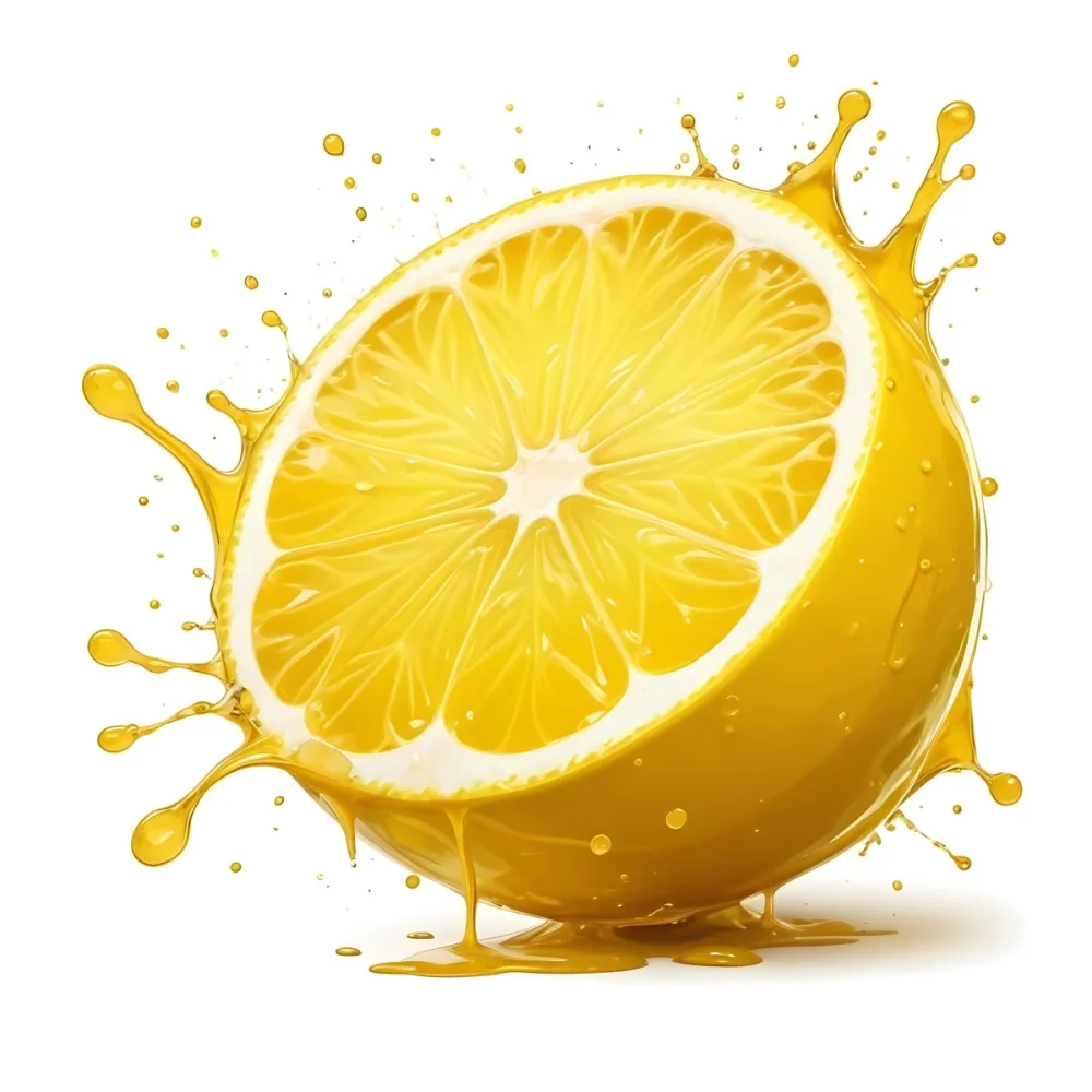 A Half Of A Lemon With Juice Splashing Out Yellow Color Smooth Texture White Background Vibrant Colors Refreshing Juicy And Visually Appealing 55 Be7a