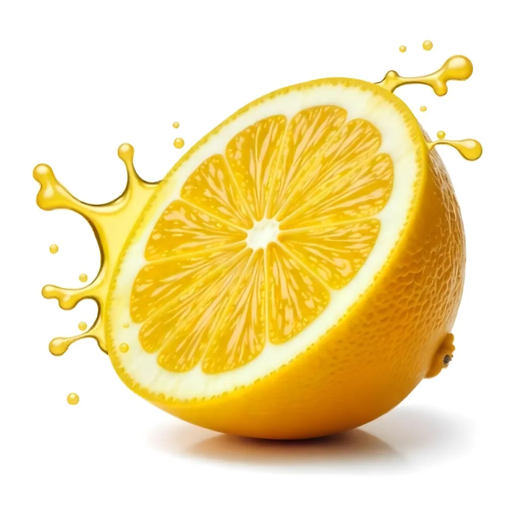 A Half Of A Lemon With Juice Splashing Out Yellow Color Smooth Texture White Background Vibrant Colors Refreshing Juicy And Visually Appealing 8 0d7c