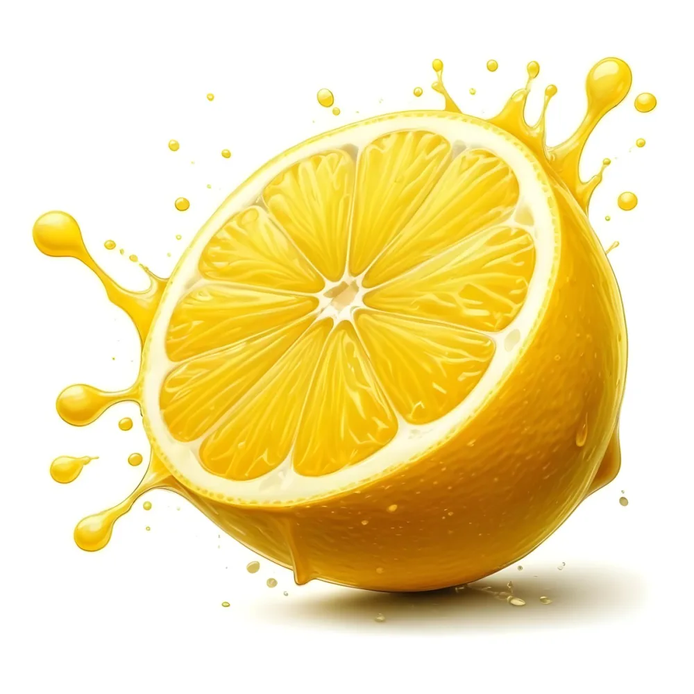 A Half Of A Lemon With Juice Splashing Out Yellow Color Smooth Texture White Background Vibrant Colors Refreshing Juicy And Visually Appealing 8 28bd
