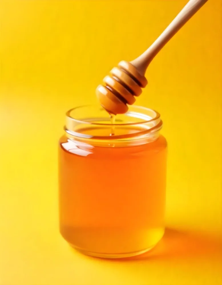 A Jar Full Of Honey With A Honey Dipper On A Yellow Background 8 3524