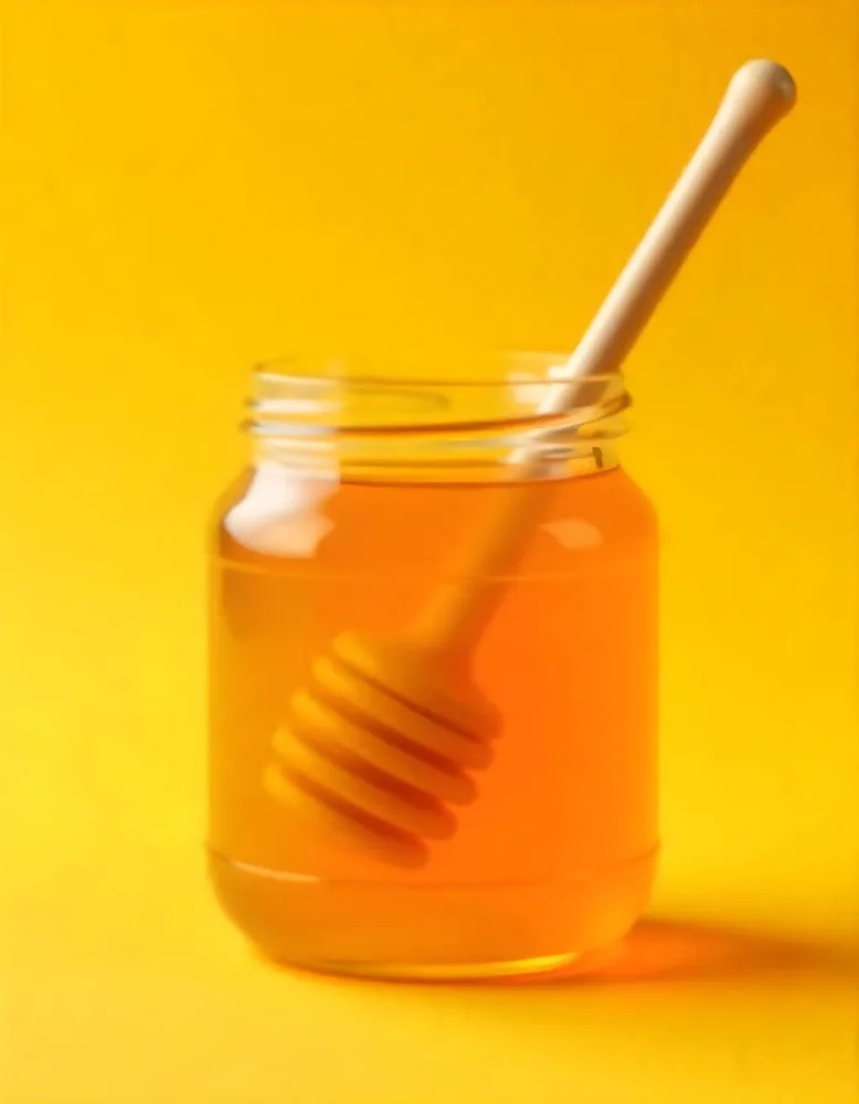 A Jar Full Of Honey With A Honey Dipper On A Yellow Background 9 804e