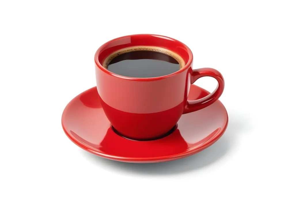 A Red Ceramic Cup Filled With A Creamy Latte With A Heart Shaped Design Made From The Foam On Top Sitting On A Matching Red Saucer 14 73d4