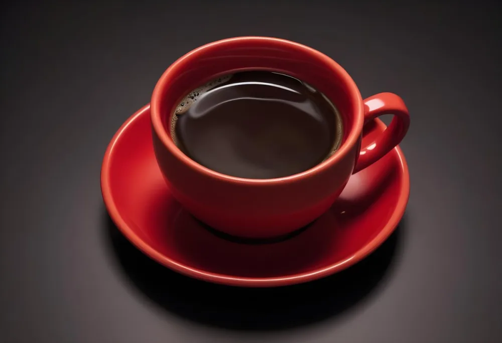 A Red Ceramic Cup Filled With A Creamy Latte With A Heart Shaped Design Made From The Foam On Top Sitting On A Matching Red Saucer 18 Fdfb
